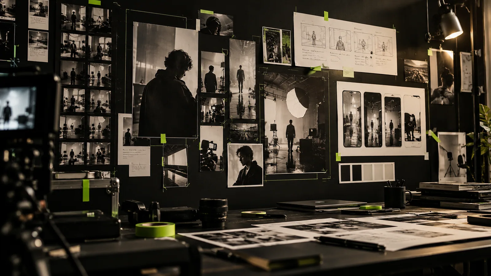 Campaign planning moodboard with storyboards, production references and social content frames.